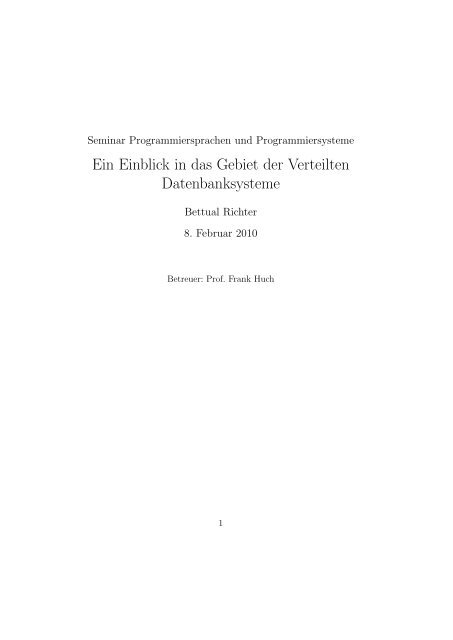 Ein Einblick in das Gebiet der Verteilten Datenbanksysteme