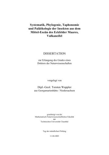 Systematik, Phylogenie, Taphonomie und Paläökologie der Insekten ...