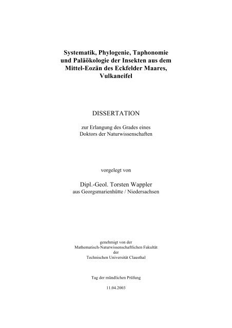 Systematik, Phylogenie, Taphonomie und Paläökologie der Insekten ...