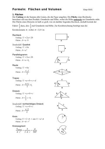 Formeln: Flächen und Volumen - Mathesite