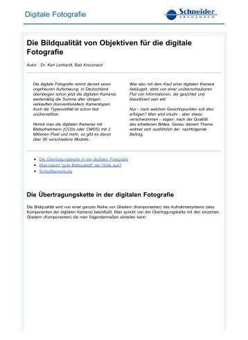 Die Bildqualität von Objektiven für die digitale Fotografie - Schneider ...