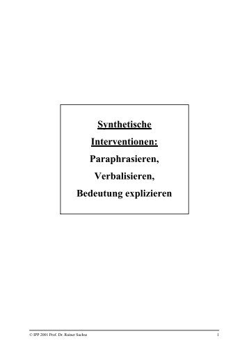 Synthetische Interventionen: Paraphrasieren, Verbalisieren ...