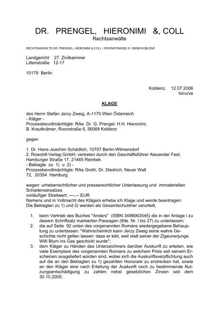 Die Klage als PDF zum Download - Stefan Jerzy Zweig