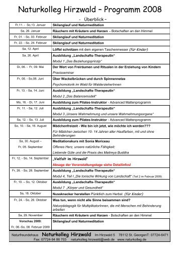 Naturkolleg Hirzwald – Programm 2008