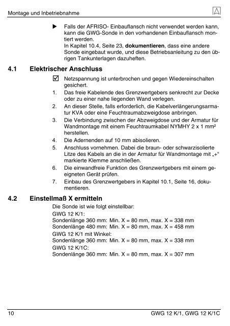 Betriebsanleitung für Grenzwertgeber 12 K/1C - Wekonn