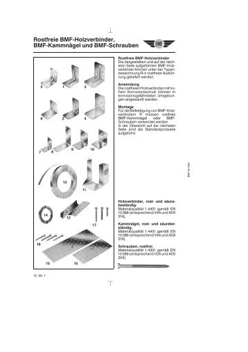 Rostfreie BMF-Holzverbinder, BMF-Kammnägel und BMF-Schrauben