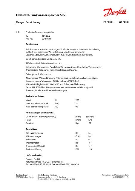 Ausschreibungstexte - Danfoss Wärme & Fernwärme