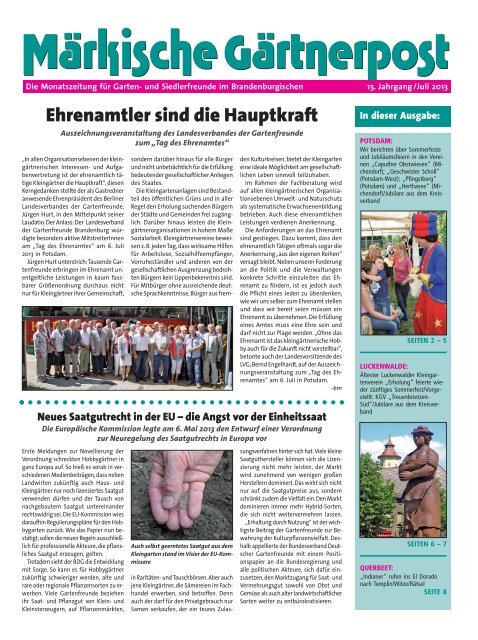 Ausgabe 07 / 2013 Kreisverband Potsdam der Gartenund