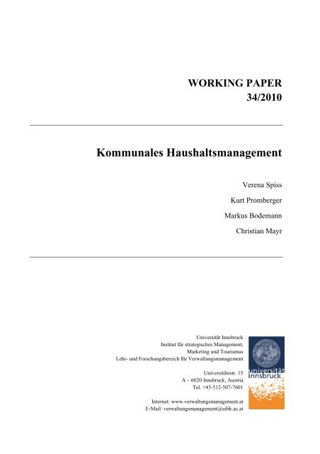 Working Paper 2010 - Kommunales Haushaltsmanagement - eDoc