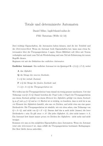 Totale und determinierte Automaten - Daniel Milne