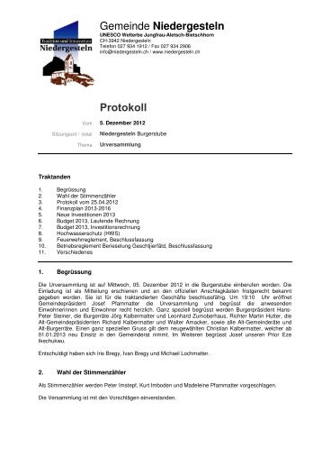 h-Protokoll der Urversammlung vom 05.12.12 - Gemeinde ...