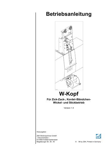 Betriebsanleitung W-Kopf - ZSK Stickmaschinen GmbH