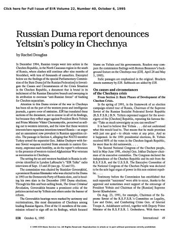 Russian Duma Report Denounces Yeltsin's Policy in Chechnya