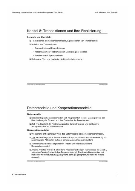 Kapitel 8: Transaktionen und ihre Realisierung Datenmodelle ... - STS