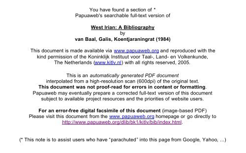 Papuaweb: West Irian Bibliography (Ch.5- text version)