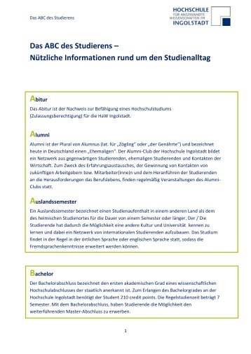 Das ABC des Studierens - Hochschule Ingolstadt