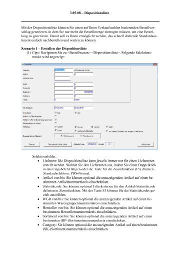 3.05.08 – Dispositionsliste Mit der Dispositionsliste ... - PBS-Austria