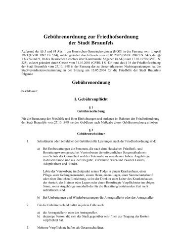 Gebührenordnung zur Friedhofs- und - Stadt Braunfels