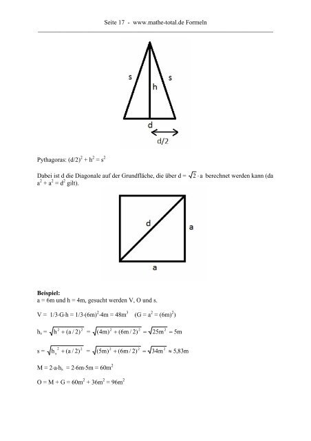 Formeln für Flächen und Körper - Mathe-total.de