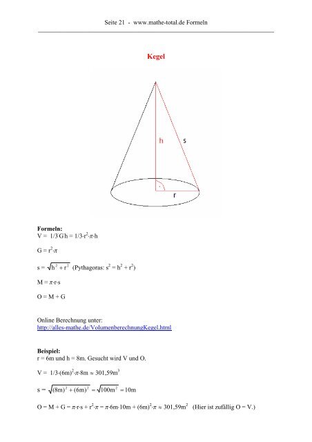 Formeln für Flächen und Körper - Mathe-total.de