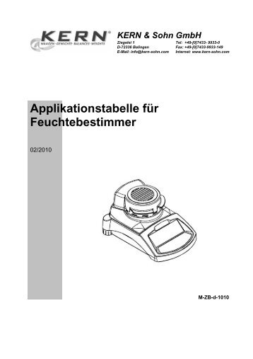 Applikationstabelle für Feuchtebestimmer