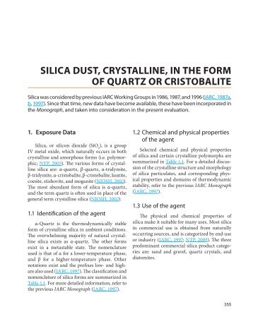 silica dust, crystalline, in the form of quartz or cristobalite - IARC ...