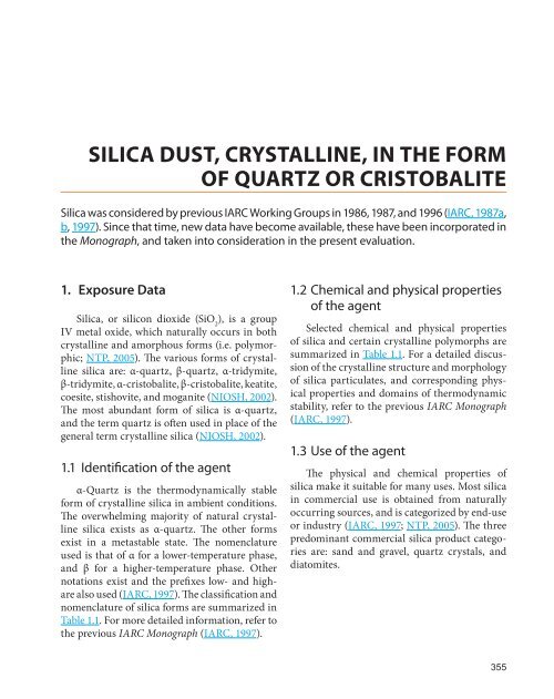 silica dust, crystalline, in the form of quartz or cristobalite - IARC ...