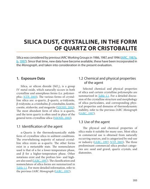 Silica Dust Crystalline In The Form Of Quartz Or Cristobalite Iarc