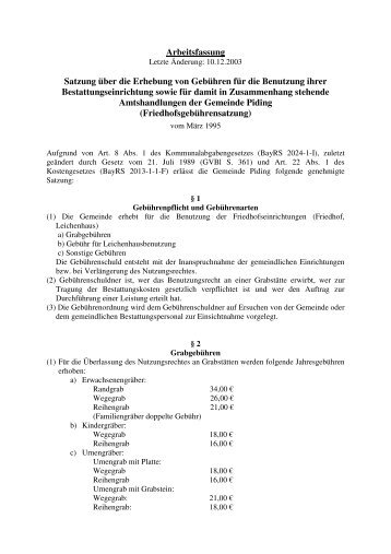 Arbeitsfassung Satzung über die Erhebung von ... - Gemeinde Piding