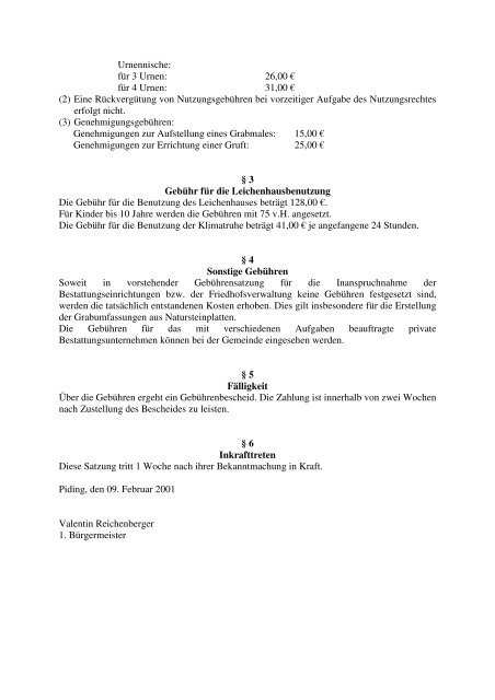 Arbeitsfassung Satzung über die Erhebung von ... - Gemeinde Piding