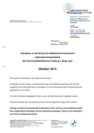 Bewerbungsantrag - Universitätsklinikum Freiburg