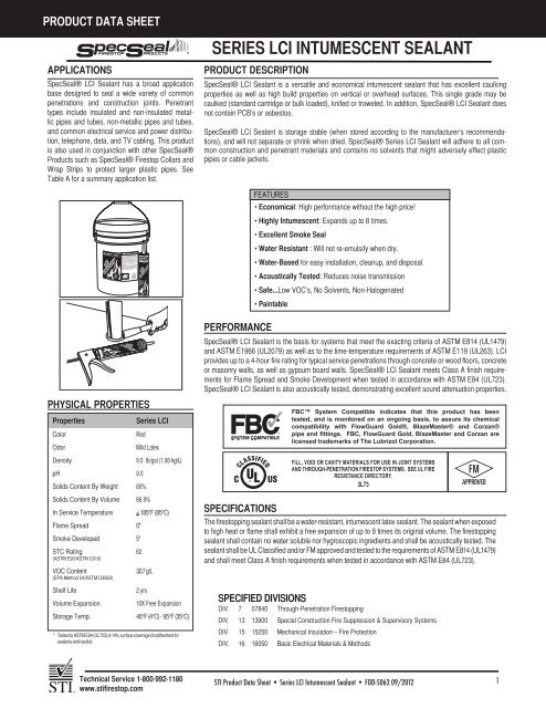 Lci Injection List SerieS LCi intumeSCent SeaLant - STI - Specified Technologies Inc