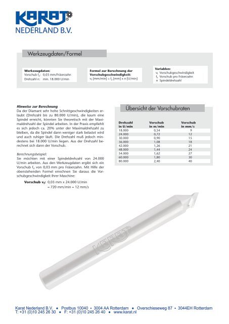 Parameter für Diamant-Polierfräser (MKD) - Karat