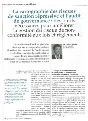 LE DAMANY, Sylvie - La cartographie des risques de sanction ...