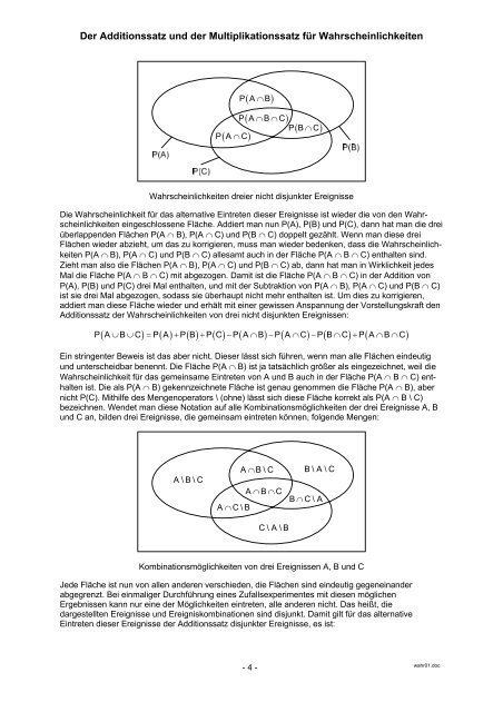 Der Additionssatz und der Multiplikationssatz für Wahrscheinlichkeiten