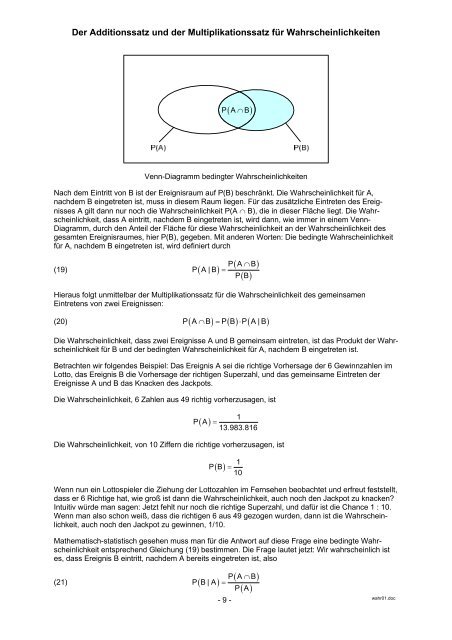 Der Additionssatz und der Multiplikationssatz für Wahrscheinlichkeiten