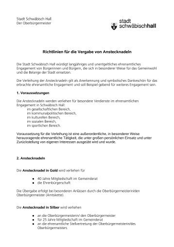 Richtlinien für die Vergabe von Anstecknadeln - Stadt Schwäbisch ...