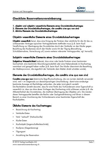 Checkliste Reservationsvereinbarung (PDF, 64 KB)