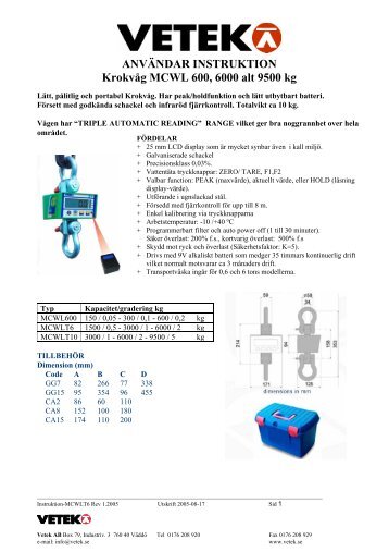 ANVÄNDAR INSTRUKTION Krokvåg MCWL 600, 6000 alt ... - Vetek