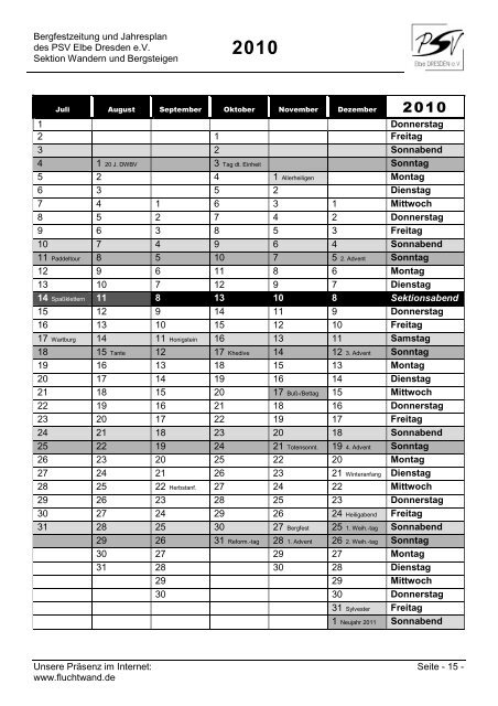 Jahresplan 2010 - PSV Elbe Dresden eV -Sektion Wandern und ...