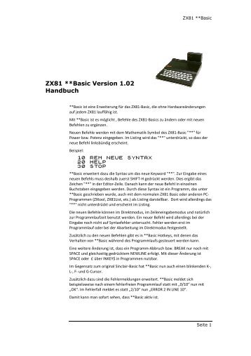 ZX81 **Basic Version 1.02 Handbuch - Swatosch.de