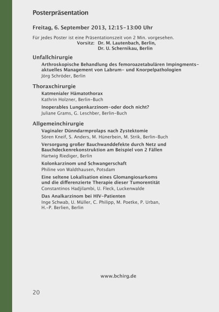 Vollständiges Programm 2013 - 38. Berliner Chirurgentreffen