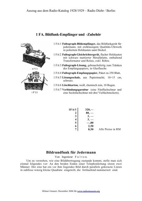 Fultograph aus Radio-Katalog 1928/1929 - Radio Diehr / Berlin ...