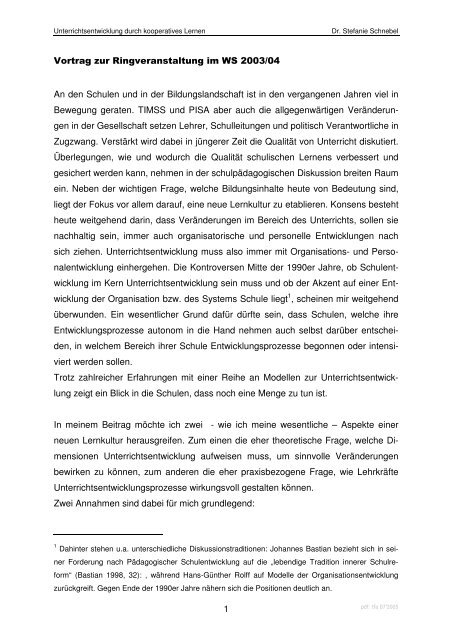 Vortrag zur Unterrichtsentwicklung - Pädagogische Hochschule ...