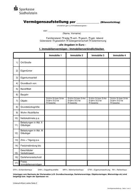 Vermögensübersicht formular