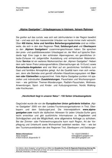 Pressetext April 2008 - Alpine Gastgeber
