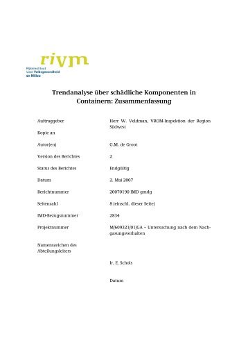 Trendanalyse über schädliche Komponenten in Containern ... - Rivm