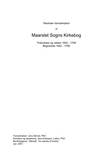 Trolovelser og vielser - 1642-1759, begravelser - Mårslet Egnsarkiv