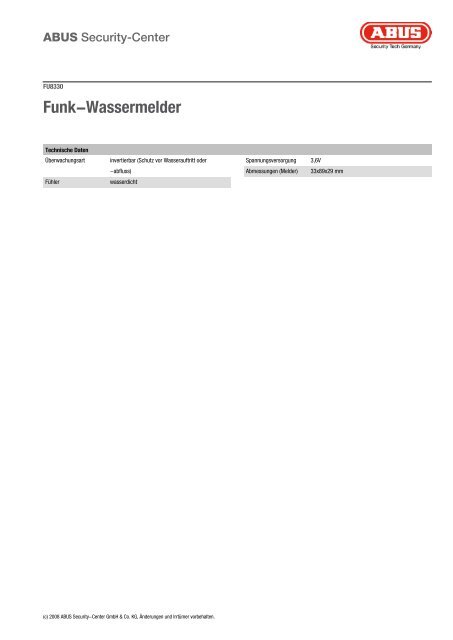 ABUS Secvest 2WAY Wassermelder Datenblatt - CaPro GmbH