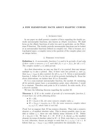A FEW ELEMENTARY FACTS ABOUT ELLIPTIC CURVES 1 ...